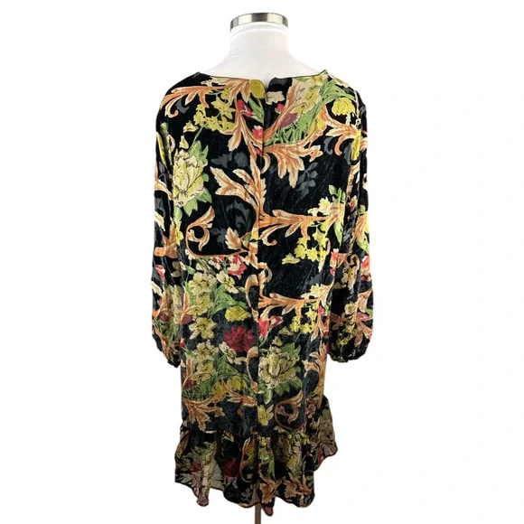 ABS Collection Crushed Velvet Floral Dress Long Sleeve Ruffle Black Plus Size 22 - Picture 10 of 15